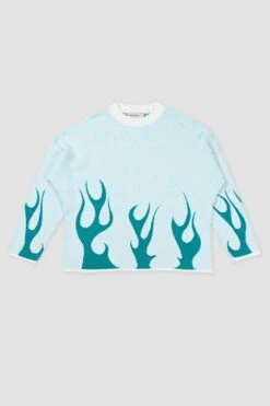 Merino Flame Knitted Sweater - Teal